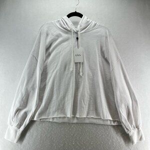 LNA Clothing Top Womens L Cotton Slub Jersey Oversized Hoodie Long Sleeve White
